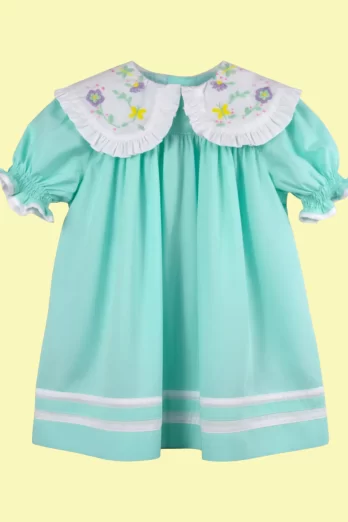 Vestido Infantil Encantado com Gola Bordada à Mão