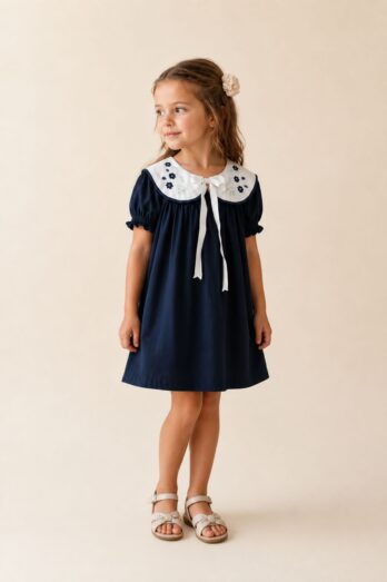 Vestido Infantil Libélula com Gola Bordada à Mão