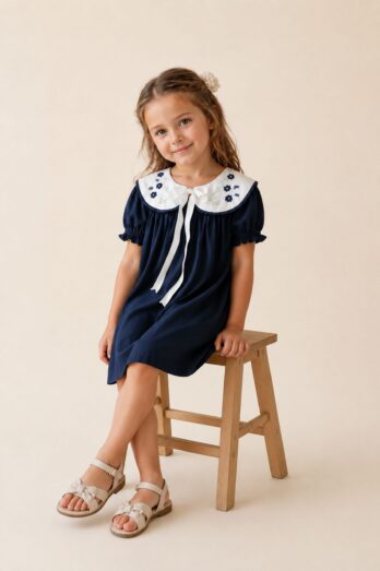 Vestido Infantil Libélula com Gola Bordada à Mão