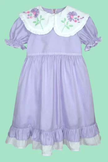 Vestido Infantil Margarida com Gola Bordada à Mão