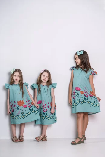 Vestido Infantil Floral Azul Sereno