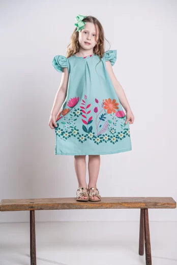 Vestido Infantil Floral Azul Sereno