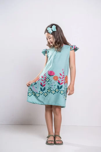 Vestido Infantil Floral Azul Sereno
