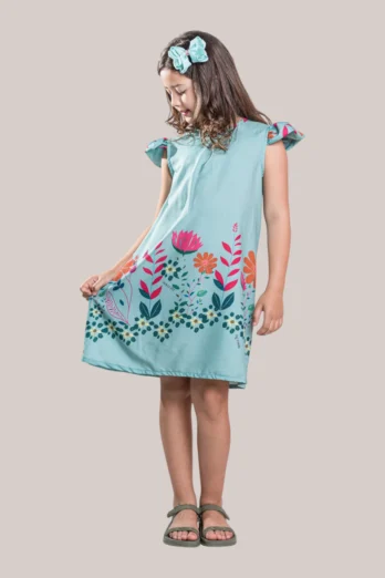 Vestido Infantil Floral Azul Sereno