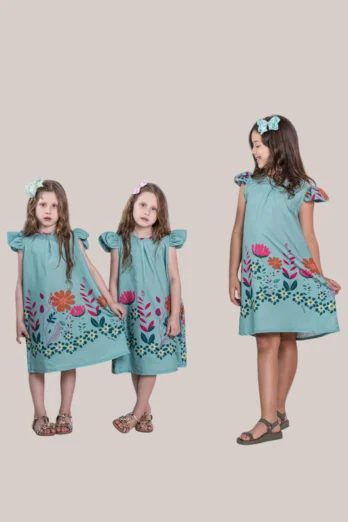 Vestido Infantil Floral Azul Sereno