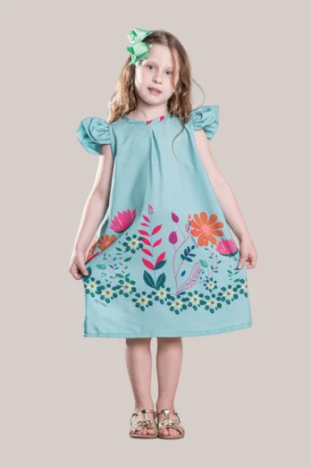 Vestido Infantil Floral Azul Sereno