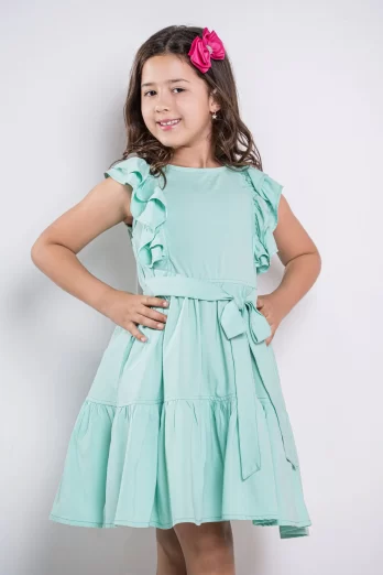 Vestido Infantil Verde Babados