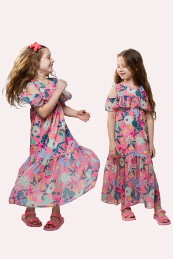 Vestido Infantil Longo com Babados em Seda