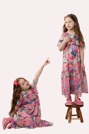 Vestido Infantil Longo com Babados em Seda