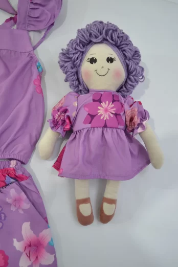 Kit Conjunto Infantil flores lilás e Boneca