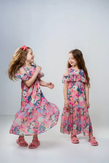 Vestido Infantil Longo com Babados em Seda